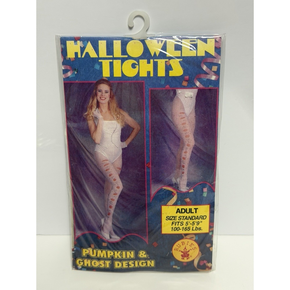 NOS Vintage Pumpkin Ghost Halloween Tights One Size  5'-5'10" 90-165lbs H-1